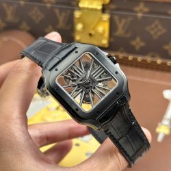 Đồng Hồ Cartier Santos Replica 11 Mặt Số Lộ Cơ Dây Da Màu Đen 39 (2)