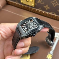 Đồng Hồ Cartier Santos Replica 11 Mặt Số Lộ Cơ Dây Da Màu Đen 39 (2)