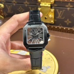 Đồng Hồ Cartier Santos Replica 11 Mặt Số Lộ Cơ Dây Da Màu Đen 39 (2)