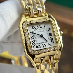 Đồng Hồ Nữ Cartier Panthere Rep 11 Mạ Vàng Mặt Trắng Xưởng AF 27x36mm (2)