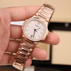 Đồng Hồ Nữ Patek Philippe Nautilus 7118 Fake 11 Mạ Vàng Hồng Mặt Trắng Nhà Máy GR 35 (2)
