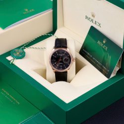 Đồng Hồ Rolex Cellini 50515 Chế Tác Bọc Vàng Thật Mặt Đen Dây Da 39mm (2)