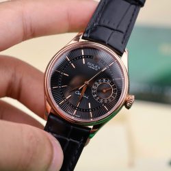 Đồng Hồ Rolex Cellini 50515 Chế Tác Bọc Vàng Thật Mặt Đen Dây Da 39mm (2)