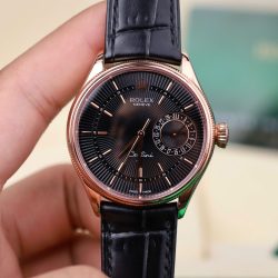 Đồng Hồ Rolex Cellini 50515 Chế Tác Bọc Vàng Thật Mặt Đen Dây Da 39mm (2)