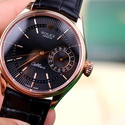 Đồng Hồ Rolex Cellini 50515 Chế Tác Bọc Vàng Thật Mặt Đen Dây Da 39mm (2)