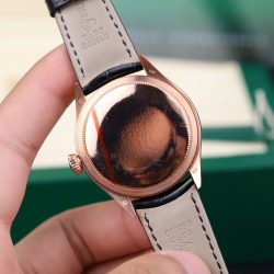 Đồng Hồ Rolex Cellini 50515 Chế Tác Bọc Vàng Thật Mặt Đen Dây Da 39mm (2)