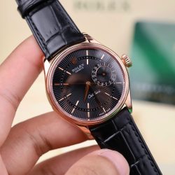 Đồng Hồ Rolex Cellini 50515 Chế Tác Bọc Vàng Thật Mặt Đen Dây Da 39mm (2)