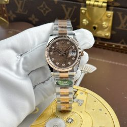 Đồng Hồ Rolex DateJust Chế Tác Mặt Nâu Họa Tiết Vi Tinh Dây Oyster Xưởng AR 36mm (2)