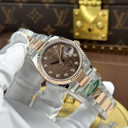 Đồng Hồ Rolex DateJust Chế Tác Mặt Nâu Họa Tiết Vi Tinh Dây Oyster Xưởng AR 36mm (2)