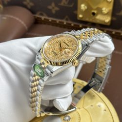 Đồng Hồ Rolex DateJust Rep Cao Cấp Mặt Vàng Họa Tiết Vi Tinh Dây Jubilee Xưởng AR 36mm (2)