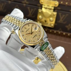 Đồng Hồ Rolex DateJust Rep Cao Cấp Mặt Vàng Họa Tiết Vi Tinh Dây Jubilee Xưởng AR 36mm (2)