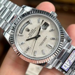 Đồng Hồ Rolex Day-Date Chế Tác Mặt Thiên Thạch Cọc Số Đá Baguette Nặng 186 Grams Xưởng QF 40mm (2)