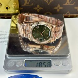 Đồng Hồ Rolex Day-Date Rep 11 Mạ Vàng Hồng Mặt Xanh Lá Cây Nặng 186 Grams Xưởng QF 40mm (2)