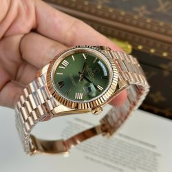 Đồng Hồ Rolex Day-Date Rep 11 Mạ Vàng Hồng Mặt Xanh Lá Cây Nặng 186 Grams Xưởng QF 40mm (2)
