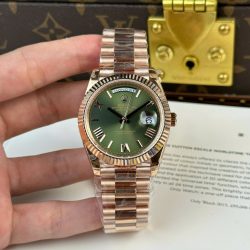 Đồng Hồ Rolex Day-Date Rep 11 Mạ Vàng Hồng Mặt Xanh Lá Cây Nặng 186 Grams Xưởng QF 40mm (2)