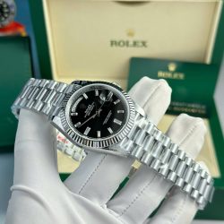 Đồng Hồ Rolex Day-Date Rep 11 Mặt Đen Cọc Số Đá Baguette Nặng 186 Grams Xưởng QF 40mm (2)