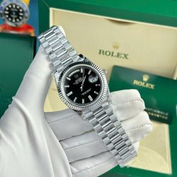 Đồng Hồ Rolex Day-Date Rep 11 Mặt Đen Cọc Số Đá Baguette Nặng 186 Grams Xưởng QF 40mm (2)