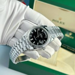 Đồng Hồ Rolex Day-Date Rep 11 Mặt Đen Cọc Số Đá Baguette Nặng 186 Grams Xưởng QF 40mm (2)