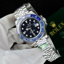 Đồng Hồ Rolex GMT-Master II Chế Tác Mặt Đen Viền Gốm Xanh Dây Jubilee Xưởng AR 40mm (2)