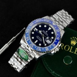 Đồng Hồ Rolex GMT-Master II Chế Tác Mặt Đen Viền Gốm Xanh Dây Jubilee Xưởng AR 40mm (2)