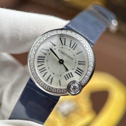 Đồng Hồ Cartier Ballon Blanc Rep 1 1 Nữ Viền Đính Đá Dây Da Nhà Máy AF 30mm (2)