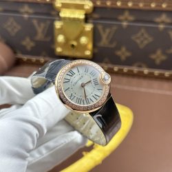 Đồng Hồ Cartier Ballon Blanc Rep 11 Nữ Mặt Xám Viền Đính Đá Nhà Máy AF 30mm (2)