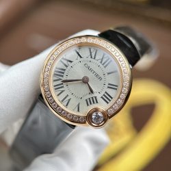 Đồng Hồ Cartier Ballon Blanc Rep 11 Nữ Mặt Xám Viền Đính Đá Nhà Máy AF 30mm (2)