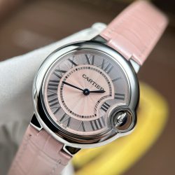 Đồng Hồ Cartier Ballon Bleu Rep 11 Nữ Màu Hồng Dây Da Nhà Máy AF 33mm (2)