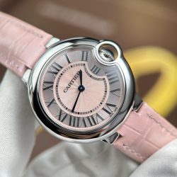 Đồng Hồ Cartier Ballon Bleu Rep 11 Nữ Màu Hồng Dây Da Nhà Máy AF 33mm (2)