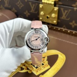 Đồng Hồ Cartier Ballon Bleu Rep 11 Nữ Màu Hồng Dây Da Nhà Máy AF 33mm (2)