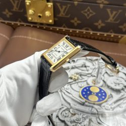 Đồng Hồ Cartier Tank Louis Fake 1 1 Mặt Trắng Vỏ Mạ Vàng 27.8×38 (2)