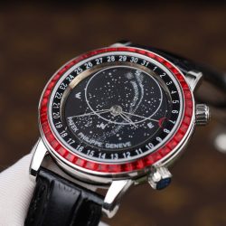 Đồng Hồ Patek Philippe Chế Tác Grand Complications 6104G Màu Đen Viền Đính Đá Đỏ 40mm (2)