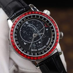 Đồng Hồ Patek Philippe Chế Tác Grand Complications 6104G Màu Đen Viền Đính Đá Đỏ 40mm (2)