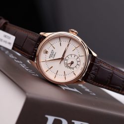 Đồng Hồ Rolex Cellini Dual Time 50525 Chế Tác Mặt Trắng Vỏ Bọc Vàng Thật 18K 39mm (1)