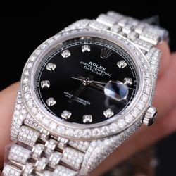 Đồng Hồ Rolex DateJust Mặt Đen Chế Tác Đính Full Kim Cương Moissanite 41mm (2)