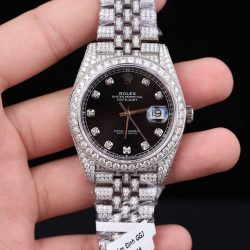 Đồng Hồ Rolex DateJust Mặt Đen Chế Tác Đính Full Kim Cương Moissanite 41mm (2)