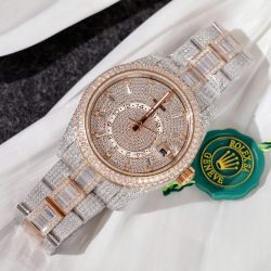 Đồng Hồ Rolex Sky-Dweller Chế Tác Đính Full Đá CZ Demi Vàng Hồng 42mm (2)