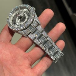 Đồng Hồ Rolex Sky-Dweller Mặt Bạc Chế Tác Đính Full Kim Cương Moissanite 42mm (2)