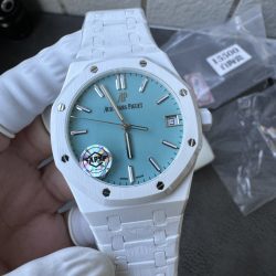 Đồng Hồ Audemars Piguet Royal Oak 15500 Chế Tác Vỏ Gốm Trắng Mặt Tiffany Xưởng APS 41mm (1)