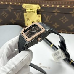 Đồng Hồ Cartier Santos Fake Cao Cấp Mặt Đen Viền Vàng Hồng Máy Cơ Tự Động 51.1×41 (2)