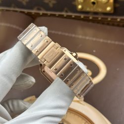 Đồng Hồ Cartier Santos Nữ Replica 11 Vỏ Mạ Vàng Hồng Viền Đính Đá Nhà Máy BV 35mm (2)