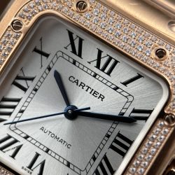Đồng Hồ Cartier Santos Nữ Replica 11 Vỏ Mạ Vàng Hồng Viền Đính Đá Nhà Máy BV 35mm (2)