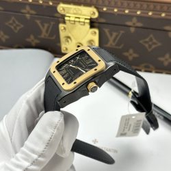 Đồng Hồ Cartier Santos Replica Cao Cấp Mặt Đen Viền Vàng Máy Cơ Tự Động 51.1×41 (2)