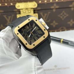 Đồng Hồ Cartier Santos Replica Cao Cấp Mặt Đen Viền Vàng Máy Cơ Tự Động 51.1×41 (2)