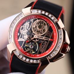 Đồng Hồ Jacob & Co Replica 11 CR7 Epic X Flight Of CR7 Màu Đỏ Viền Đính Đá Baguette 44mm (2)