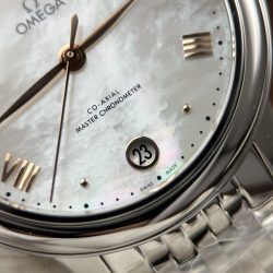 Đồng Hồ Nữ Omega De Ville Prestige Replica 11 Nữ Mặt Số Khảm Xà Cừ Trắng 34mm (2)
