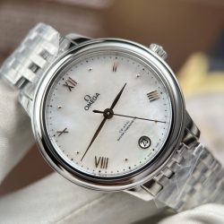 Đồng Hồ Nữ Omega De Ville Prestige Replica 11 Nữ Mặt Số Khảm Xà Cừ Trắng 34mm (2)