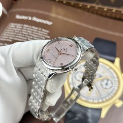 Đồng Hồ Omega De Ville Prestige Chế Tác Mặt Số Màu Hồng Phun Cát 34mm (2)