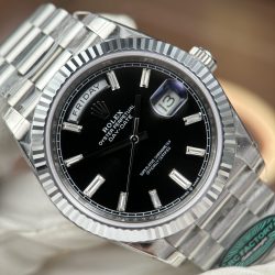 Đồng Hồ Rolex Day-Date Chế Tác Mặt Đen Cọc Số Đá Baguette Bộ Chuyển Động Calibre 3255 Xưởng RC 40mm (2)