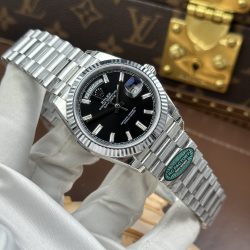 Đồng Hồ Rolex Day-Date Chế Tác Mặt Đen Cọc Số Đá Baguette Bộ Chuyển Động Calibre 3255 Xưởng RC 40mm (2)
